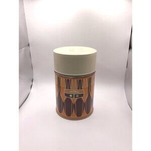 Vintage 1970’s King Seeley Thermos Orange & Brown Fork And Spoon Pattern